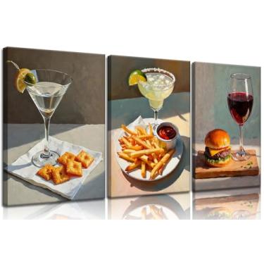 Imagem de 3 peças modernas, coquetéis, cozinha, tela, arte de parede, sala de jantar, pintura de martini, decoração de parede, arte vintage, bar, carrinho, pôsteres, arte impressa para sala de estar,