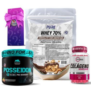 Imagem de Kit Whey Protein Chocolate C/Amendoim + Colágeno 120 Cápsulas Vitamax 