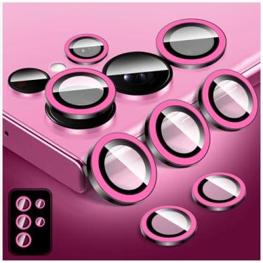 Imagem de LucBuy Protetor de lente de câmera luminoso para Samsung Galaxy S24 Ultra, anéis de liga de alumínio de alinhamento automático, protetor de tela de vidro temperado colorido brilhante e noctilucente