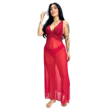 Imagem de Camisola de Tule Transparente sem Bojo Sensual Elegante Longa com Rend