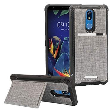 Imagem de Para LG K40, Harmony 3, Xpression Plus 2 (2019) LM-X420, LG Solo LTE L423DL - Capa de celular com compartimento para cartão de crédito híbrido de brim, EC5 Gray