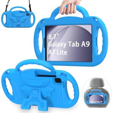 Imagem de AVAWO Capa infantil para Samsung Galaxy Tab A7 Lite 8,7 polegadas 2021/A9 8,7 2023, com alça, suporte leve à prova de choque 2021 (SM-T220/T225/T227)/2023 (SM-X110/X115/X117), azul
