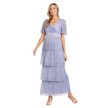 Imagem de R&M Richards Vestido plissado enrugado em camadas longas com acabamento em strass e manga esvoaçante, Lilás, 52