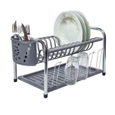 Imagem de Escorredor Duplo de Louças Chumbo 13 Pratos Secador De Copos Pratos Ta