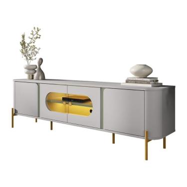 Imagem de Rack Juquehy Tv 75 Polegadas Com 4 Portas E Pés Em Aço Off White/pistache