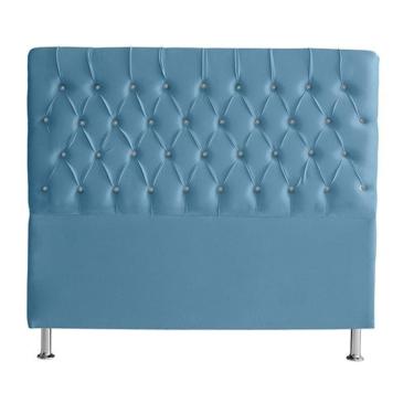 Imagem de Cabeceira De Cama Box Bella Casal 140 Cm Suede Botão Cristal Azul Bebê Eli Móveis E Decoração