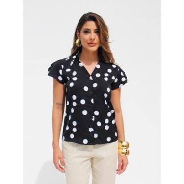 Imagem de Blusa Feminina Acetinada Poá com Mangas em Camadas e Estilo Charmoso-Feminino