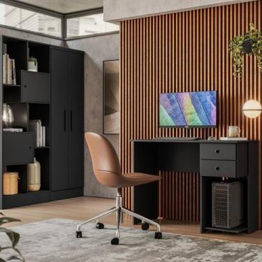 Imagem de Mesa de computador branca home office com 2 gavetas nicho para cpu est