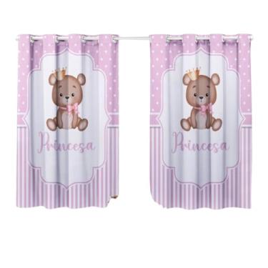 Imagem de Cortina Pequena Quarto Infantil Criança Decorativa Simples Bebe Menina Ursa Princesa Rosa Basica P/Varao