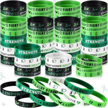 Imagem de Wavwavw Pulseiras de conscientização de saúde mental, pulseira de silicone com fita verde motivacional, pulseiras de borracha verde para homens e mulheres, presentes para o mês de conscientização