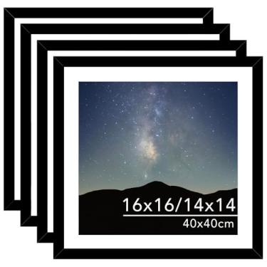 Imagem de JCJMY Pacote com 4 porta-retratos 16 x 16 preto com tapete de 14 x 14 para pintura artística de diamante de 40 x 40 cm, exibição de foto 14x14 com tapete ou 16 x 16 sem tapete, moldura grande para