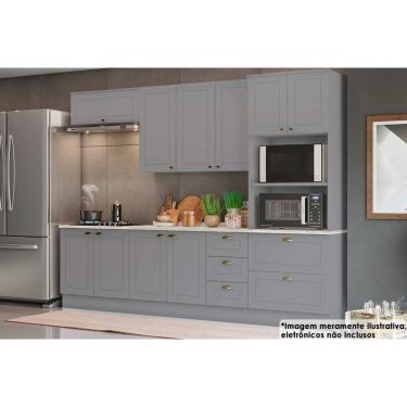 Imagem de Cozinha Completa Americana 7 Peças (2 Aéreos + 2 Balcões + 1 Paneleiro + 2 Complemento) CZ145 Cinza - Henn