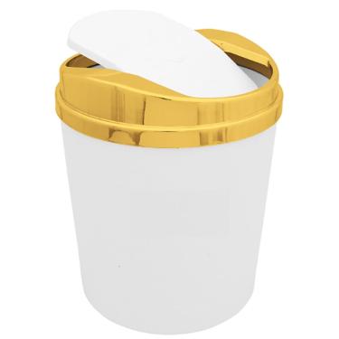 Imagem de Lixeira 5 Litros Para Cozinha Banheiro Com Tampa Dourada Basculante Metalizada Plástica - amz