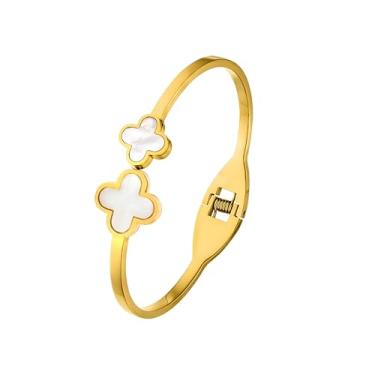 Imagem de Bracelete trevo dourado em aço inoxidável banhado a ouro 18k, pulseira Virginia luxo