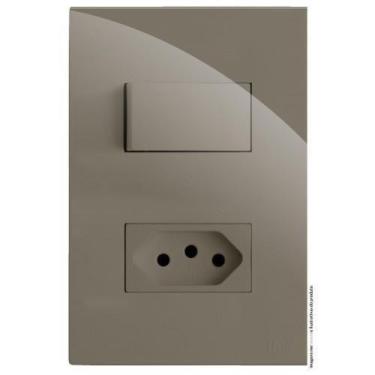 Imagem de Kit Interruptor Simples + Tomada 10A 4X2 Brg11246-1Fe - Blux Recta Fen