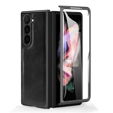 Imagem de HAO RIYLN Capa de couro para Samsung Galaxy Z Fold 6, capa galvanizada comercial com protetor de tela de câmera à prova de choque, capa fina, preta, ZFOLD6