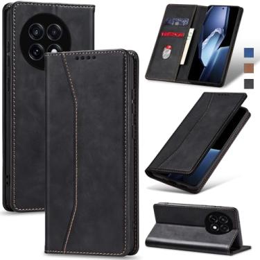 Imagem de Jasonyu Flip Carteira Capa para OnePlus 13R,Capinha Folio Magnética de Couro com Suporte para Cartão,Suporte para Chute - Protetora Durável de TPU à Prova de Choque para Telefone,Preto