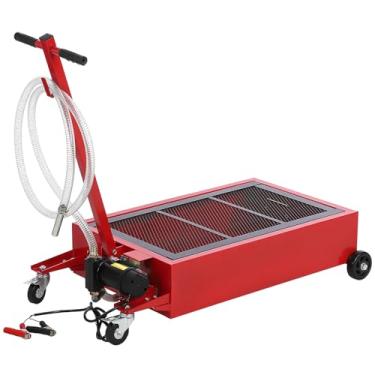 Imagem de MOVECOM Panela elétrica de drenagem de óleo de 20 galões com bomba de 110 V e mangueira de 2,8 m, panela de troca de óleo de perfil baixo com alça dobrável em T, carrinho de drenagem de óleo para