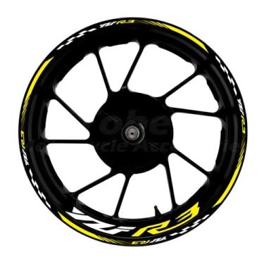 Imagem de Awonderful Kit de listras refletivas para motocicleta, adesivos de aro de roda de vinil compatíveis com Yamaha YZF R3 2013-2024 (amarelo)