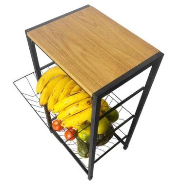 Imagem de Fruteira De Chão Aramada Cozinha Metal Madeira 4 Andares - GIFT HOME, 