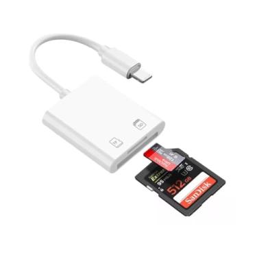 Imagem de Adaptador Lightning para Leitor de Cartão SD e Micro SD, Compatível com iPhone, Branco