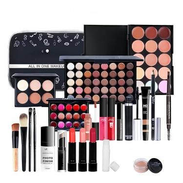 Imagem de Melemando Kit de maquiagem multifuncional com 27 peças para mulheres, kit completo, conjunto de maquiagem completo inclui delineador de sobrancelha, sombra, rímel, base, corretivo, pincel de batom e