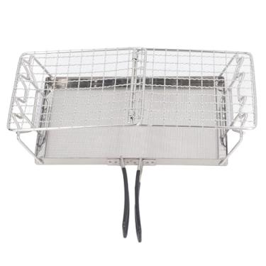 Imagem de Torradeira de fogão de acampamento de aço inoxidável, suporte de bandeja portátil dobrável para uso externo, multifuncional com suporte de malha de metal resistente, ideal para piqueniques, churrascos