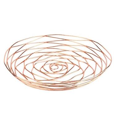 Imagem de Cesta de frutas nórdica de ferro forjado luxuosa em ouro rosa prato de frutas cesta de armazenamento oca de metal cesta de pão para