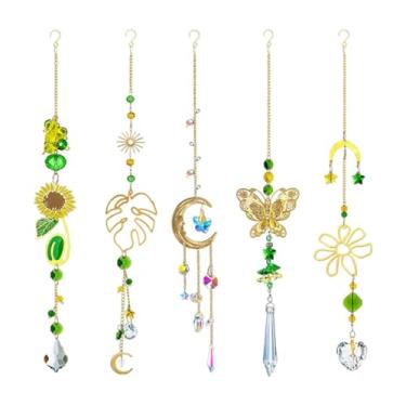 Imagem de Fenteer Ornamento pendente Janela de apanhador de luz solar pendurada para a decoração de pendura para externo interno, 5 Peças