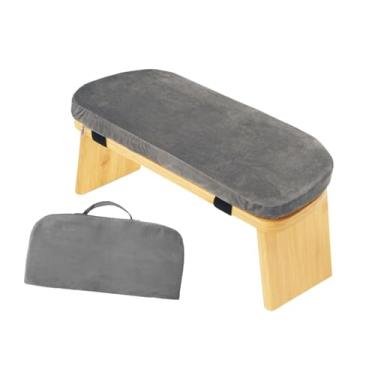 Imagem de UGPLM Dista -de -meditação de madeira Ergonomic Fácil de limpar Suporte portátil Confortável Cadeira de joelhos para o quarto da em casa, Cinza