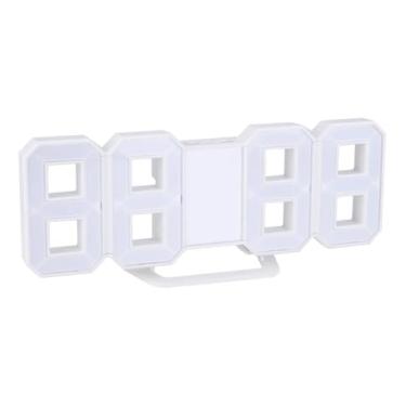 Imagem de Relógio Digital LED 3D de Parede e Mesa, 21,5 x 8,8 cm, Branco, com Alarme e Função Snooze