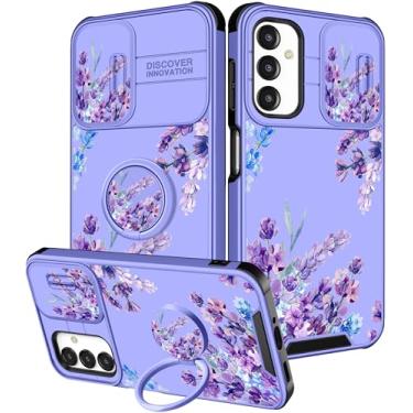 Imagem de Goocrux Capa para celular Samsung Galaxy A16 5G - Capa de telefone feminina bonita flor roxa design estético exclusivo capa de câmera deslizante com suporte de anel para Samsung A16 5G capa de 6,7