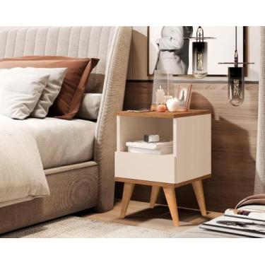Imagem de Mesa Cabeceira Pés Palito Felipe Plus Cor Off White / Nature - Comprar