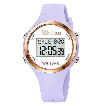 Imagem de Blekon Relógio digital feminino Orginal para esportes ao ar livre – Relógio digital feminino com luzes LED despertador/cronômetro/exibição de data e mês, relógio digital feminino 3 ATM, resistente à água, Lavanda, Relógio digital esportivo para ambientes externos