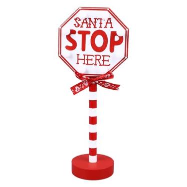 Imagem de Luz Decorativa de Natal de Madeira, Decoração de Placas de Estrada Em Colorida Papai Stop Aqui, Assine Ao Ar Livre para Férias, Festa, Quintal, Jardim (Octogonal)