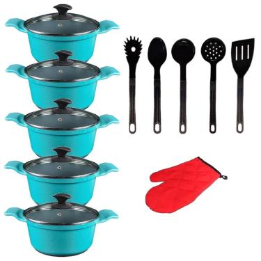 Imagem de Jogo Panelas Azul Cerâmica Talher Preto Javali Aal 16 A 24