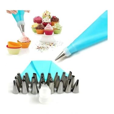 Imagem de Kit Confeiteiro 23 Bicos Inox 1 Saco Decoração Bolo Cupcake