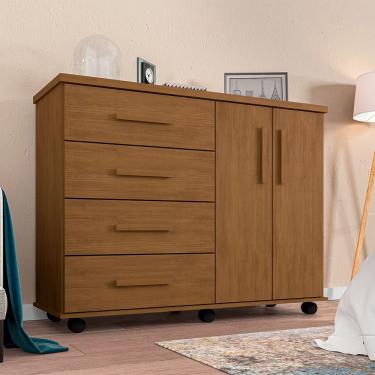 Imagem de Cômoda Geval Encanto Com 04 Gavetas 02 Portas E Rodízios - Amêndoa - Cor: Marrom