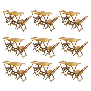 Imagem de Kit 9 Jogos De Mesa Dobravel Com 2 Cadeiras De Madeira 70X70 Para Restaurante E Bar - Mel