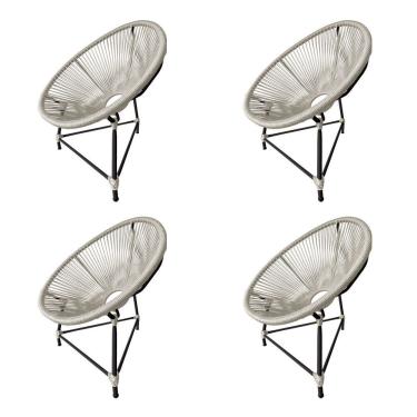 Imagem de Kit 4 Cadeiras Acapulco Corda Náutica Base Em Alumínio Preto-areia - Cor: Bege