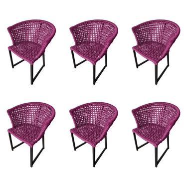 Imagem de Kit 6 Cadeiras Salinas Corda Náutica Base Em Alumínio Preto-rosa - Cor: Rosa