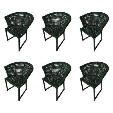 Imagem de Kit 6 Cadeiras Salinas Corda Náutica Base Em Alumínio Preto-verde Musgo - Cor: Verde