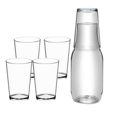 Imagem de Kit Moringa Garrafa 960ml Com Tampa + 4 Copos Jarra Pet Top