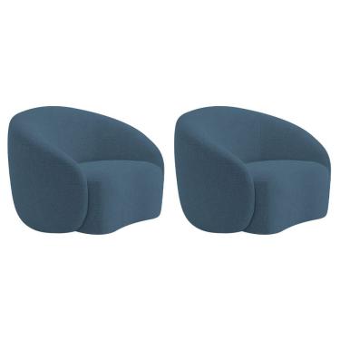 Imagem de Kit 02 Poltronas Orgânica Luxo Recepção Amore Linho Cor Azul Royal