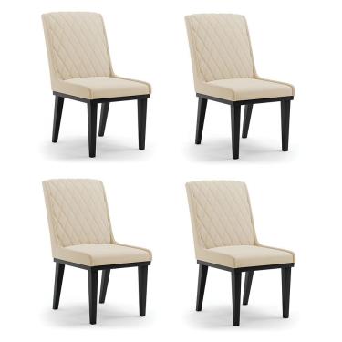 Imagem de Cadeira Sala De Jantar Base Madeira Preto Kit 4 Sofia Suede Bege D03 - D'rossi