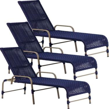 Imagem de 3 Espreguiçadeiras Catar Corda Náutica Trama Original Azul