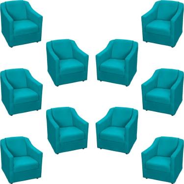 Imagem de Kit 10 Poltronas Decorativa Mila Pé De Plástico Cromado - Azul-turquesa Suede
