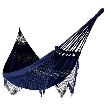 Imagem de Rede De Dormir Descanso Casal 3,80m X 1,50m Algodão Premium Azul Marinho