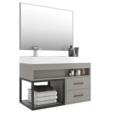 Imagem de Conjunto Balcão Para Banheiro Com Espelheira New 80 Cimento