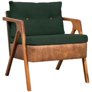 Imagem de Poltrona Linho Moderna Laura Corino Com Linho Pé Castanho - Verde, Linho
